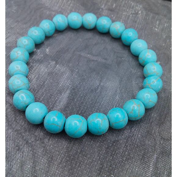 NEW Turquoise Howlite Stone Bracelet Artisan Beaded Bohemian Unisex Stackable - Picture 8 of 9